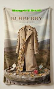 Burberry Autumn Leaf Trench Coat Flannel Sofa Throw Blanket B010